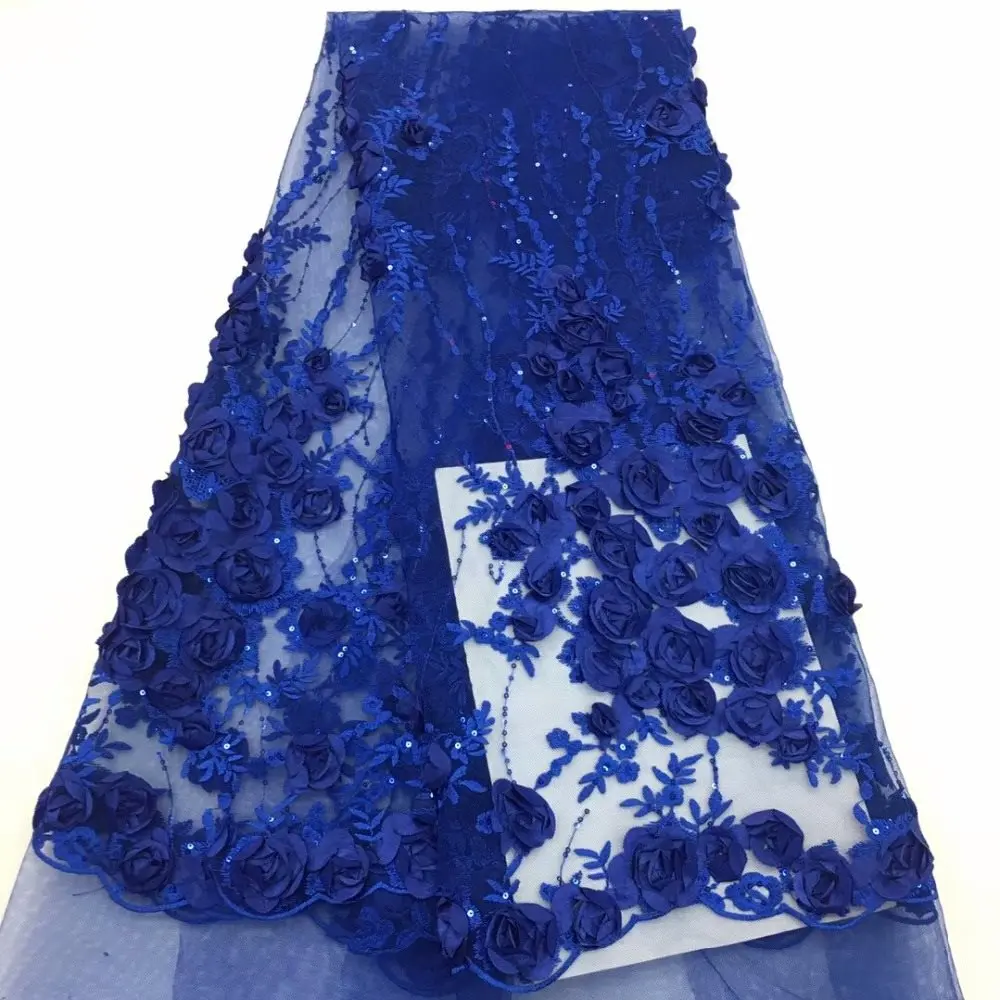 

New French royal blue lace solid chiffon lace, African Swiss fabric 3D applique, with fine quality sequins