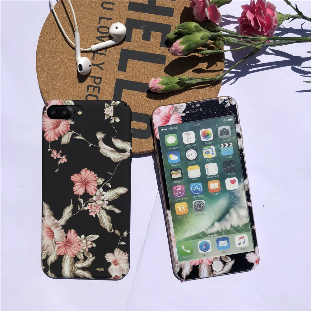Милый цветок розы телефон чехлы для Iphone 7 Plus 2 в 1 розовый фильм крышка Жесткий PC