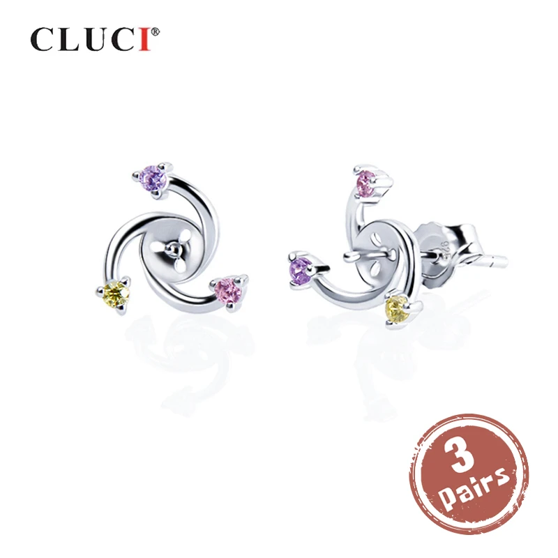 CLUCI 3 пары,, серьги из стерлингового серебра 925 пробы для женщин, жемчужные серьги, крепления серебра 925, циркониевые серьги, ювелирные украшения