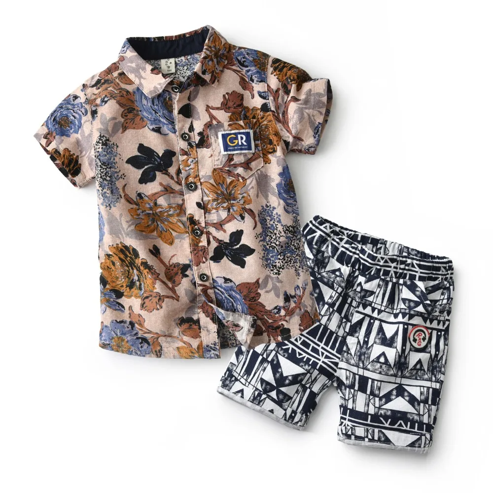 2-6 Years Baby Children Clothing Set Beach T-Shirt Short 100% Cotton Europe suit Summer Floral Casual Outfits Boy Clothes |