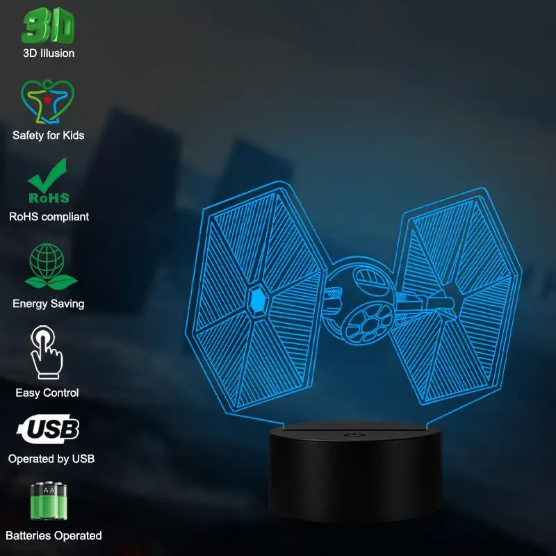 VCity TIE Fighter 3D лампа освещение светодиодный USB Ночная Атмосфера свет многоцветный Luminaria настольная лампа подарки для кинофанатов светодиодный RGB светодиодный