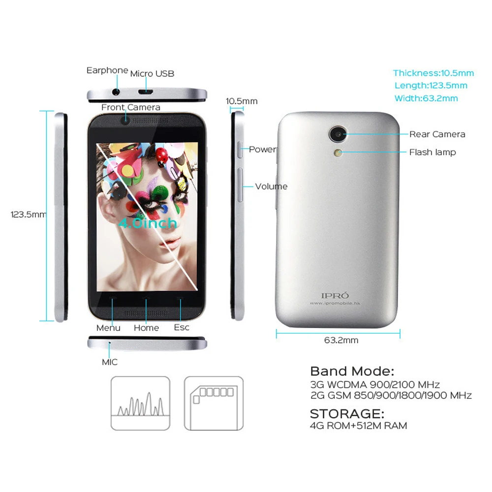 Оригинальный ipro MTK6572 Dual Core 2 г/3 г смартфон 4.0 дюймов Celular Android разблокировать