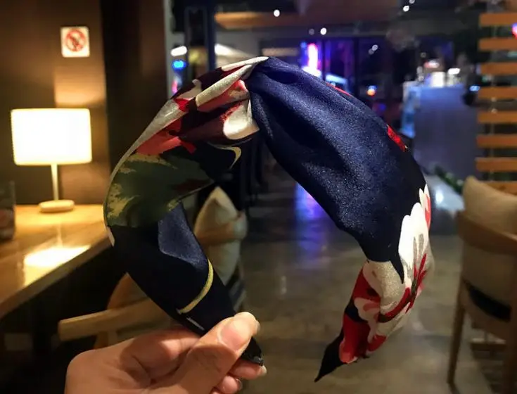 color 5 navy blue Богемная Цветочная головная повязка с принтом крест для женщин головной убор ободок широкий для взрослых праздник украшение ободок для волос для девочек обруч для волос - Цвет: color 5 navy blue