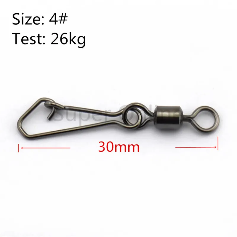 Size 4 30mm 26kg 50 шт., вращающиеся рыболовные Вертлюги с хорошей защелкой, рыболовные Вертлюги Из Нержавеющей Стали, рыболовные крючки с разъемом, рыболовные аксессуары - Цвет: Size 4 30mm 26kg