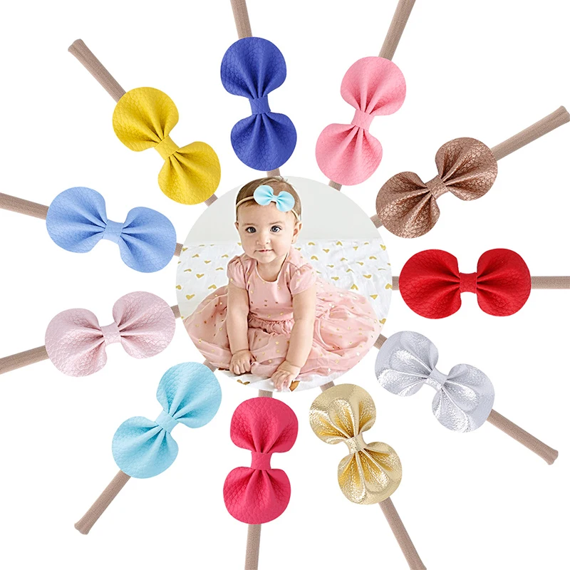 

11pcs/set Cute Nylon Girls Headbands Leather Hair Bows Stretch Hairbands Kids Headwrap Photo Props Headdress Headwear