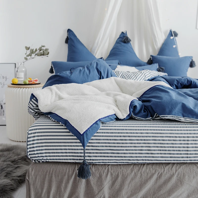 Белый, синий, мультяшный милый комплект постельного белья, хлопок, queen king size, комплект детского постельного белья для девочек, мягкая кровать/простыня, набор пододеяльников