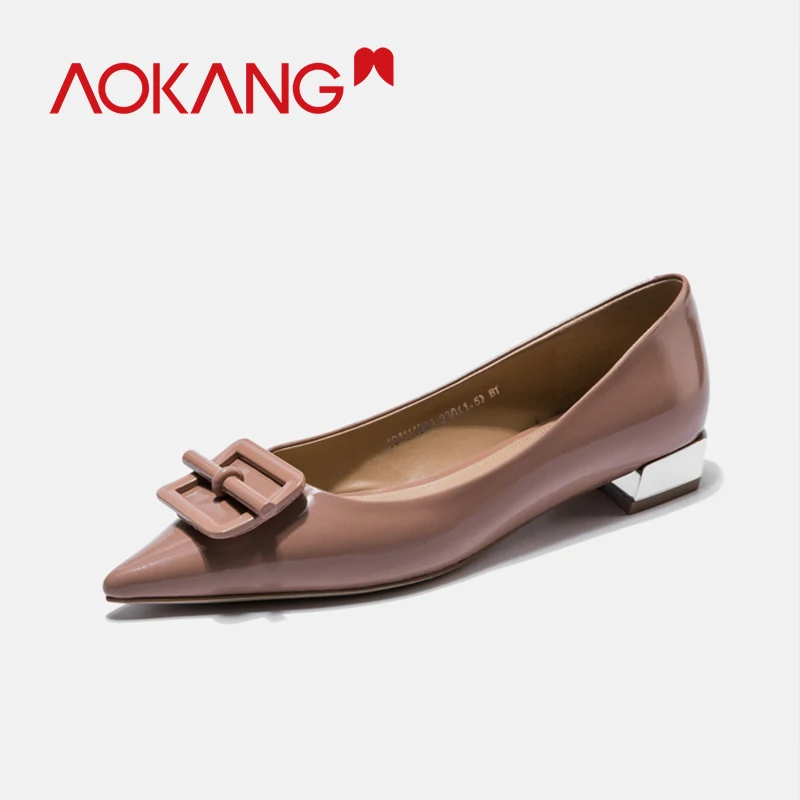 AOKANG/ г., весенне-летние туфли-лодочки на низком каблуке Офисная Женская обувь женские туфли-лодочки из высококачественной лакированной кожи женские туфли-лодочки розового цвета - Цвет: pink194111034