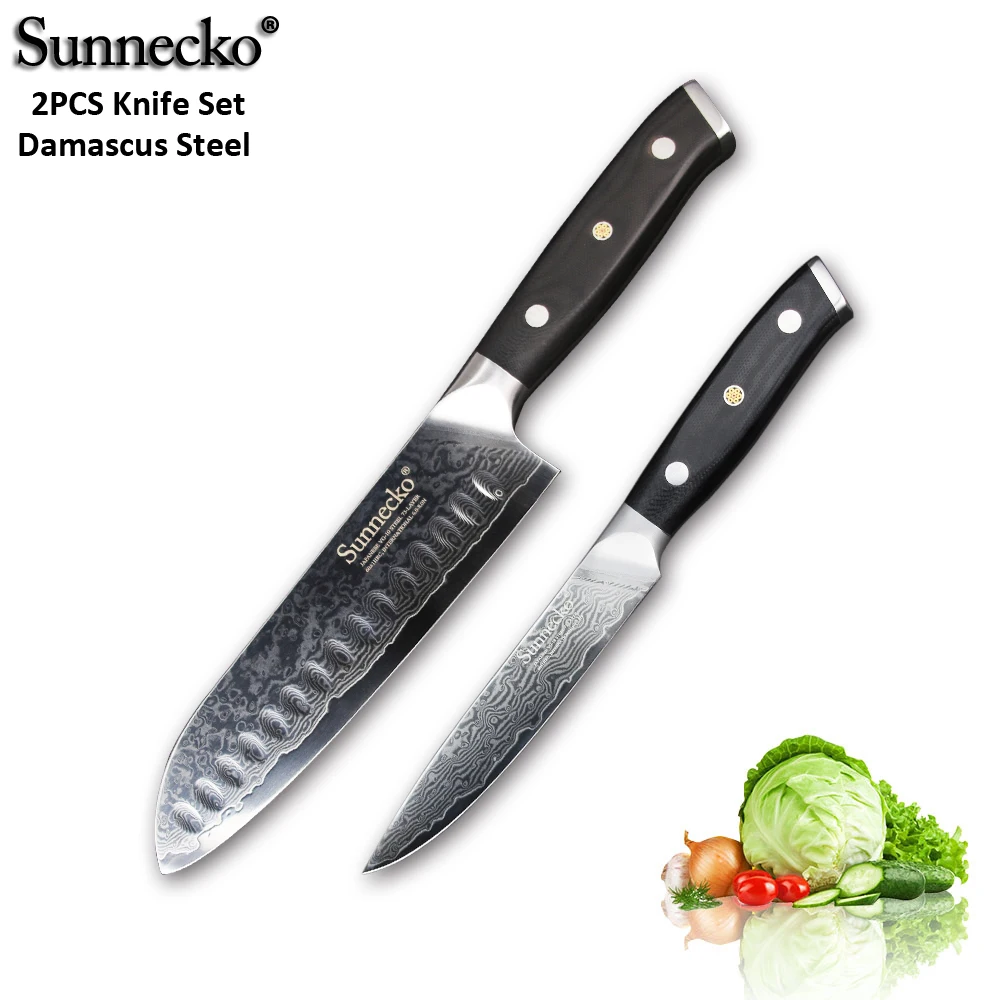 SUNNECKO 2 шт. Кухня ножи нож хозяйственный santoku японский Дамаск VG10 Сталь Sharp G10