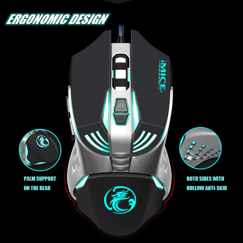 IMice Wired Gaming Mouse Macro Custom Computer 3200CPI Ergonomic USB Optical Mice 7 Buttons Gamer For Laptop Desktop | Компьютеры и