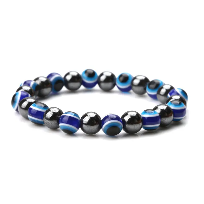 Браслет из ОБСИДИАНОВЫХ бусин синего и красного цвета 8 мм мужской браслет с