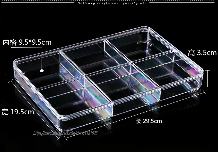 6 Cells tray Высокое качество прозрачный акриловый дисплей ювелирных изделий лоток сетки держатель ювелирных изделий Diy Поиск коробка для хранения камень Витрина с крышкой - Цвет: 6 Cells tray