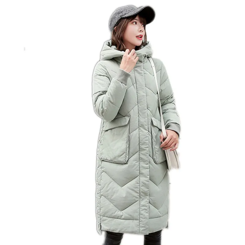 Женская пуховая куртка с капюшоном теплая хлопковая парка средней длины