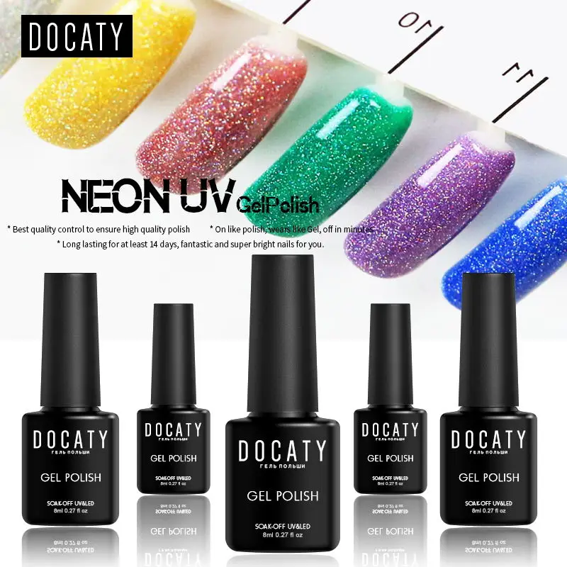 Docaty Радужный голографический неоновый УФ Гель лак полуперманентный гель Лаки