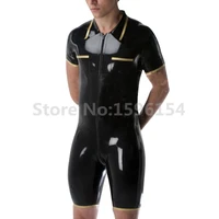 latex catsuit for men with front zip short sleeve fashion rubber jumpsuit lcm116