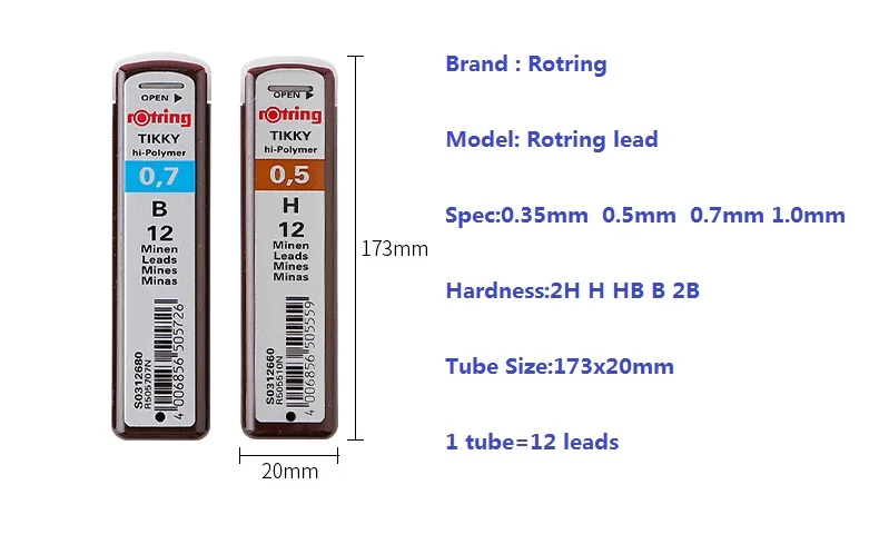 Rotring механический карандаш 0,35 мм/0,5 мм 0,7 мм/1,0 мм автоматические стержни для карандаша эскиз дизайн 4 шт./лот