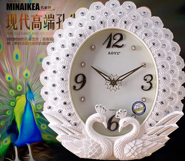 

clock European peacock living room bedroom decoration mute retro creative fashion art wall table watches Decorationroom Art
