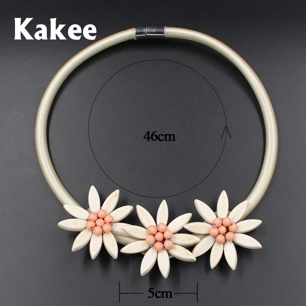 Kakee Stone Beads Handmade Rope Chain Turquoises Flower Choker Necklace for Women Maxi Collar Fashion Jewelry European Style | Украшения и