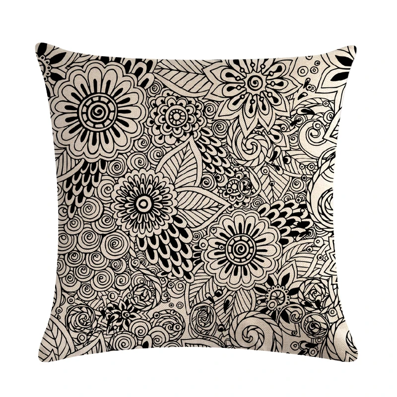 Наволочка черно белая хлопчатобумажная с геометрическим рисунком 45x45