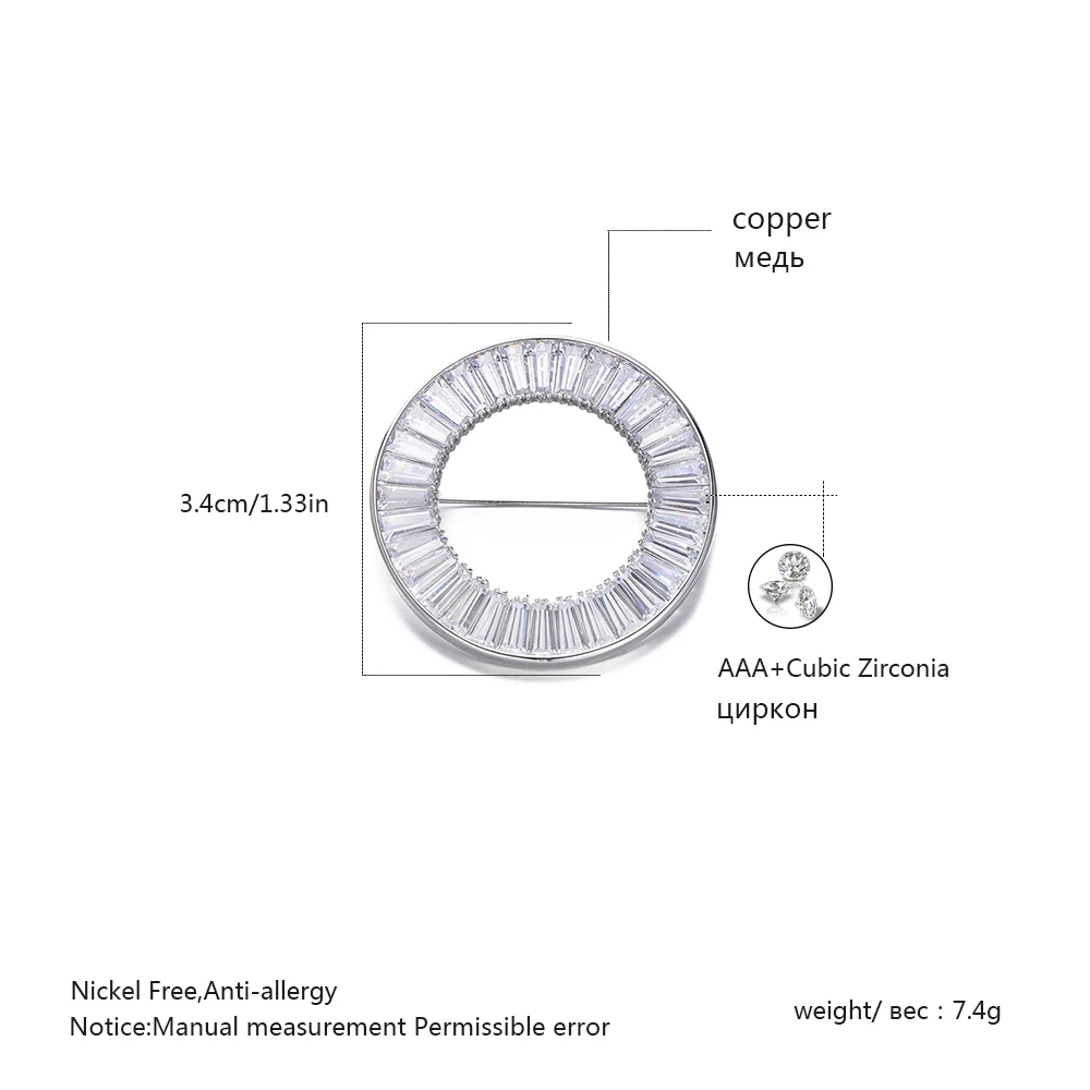 Круглый Круг кубический циркон брошь булавки прозрачный CZ Кристалл броши для