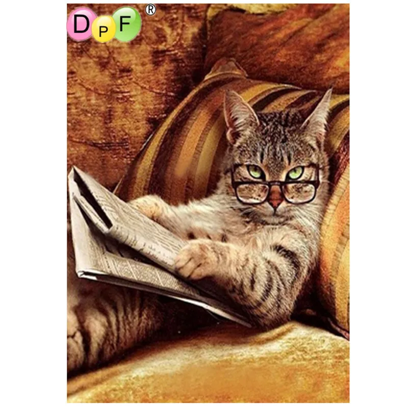 Новинка рукоделие очки кошка лежа на диване книга для чтения алмазная живопись