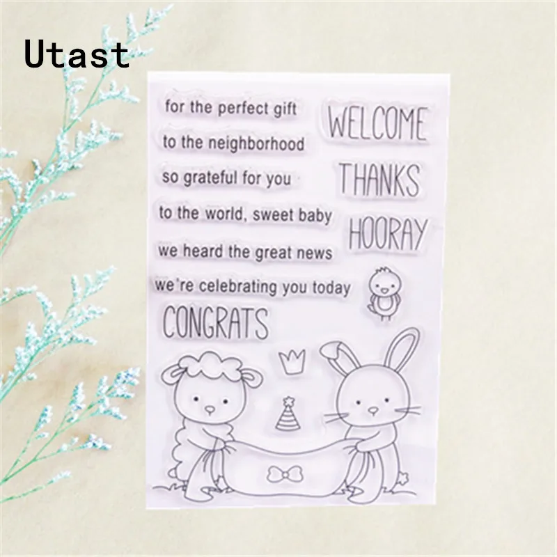 Мультфильм кролик слова прозрачные силиконовые штампы/прозрачный резиновый