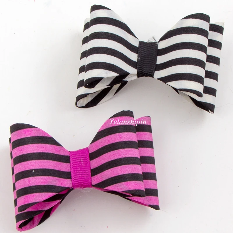 

1PC 3.2" 6colors Vintage Luxe Striped Hair Bows Clips For Headband Handmade Hard Satin Hair Bow Clip For Girls Hair Accessories