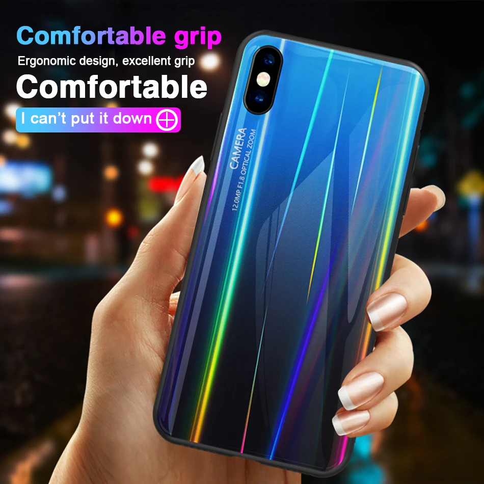 Зеркальный чехол aurora для iPhone XS Max роскошный из закаленного стекла 7 8 6 6S Plus XR 7Plus 8Plus