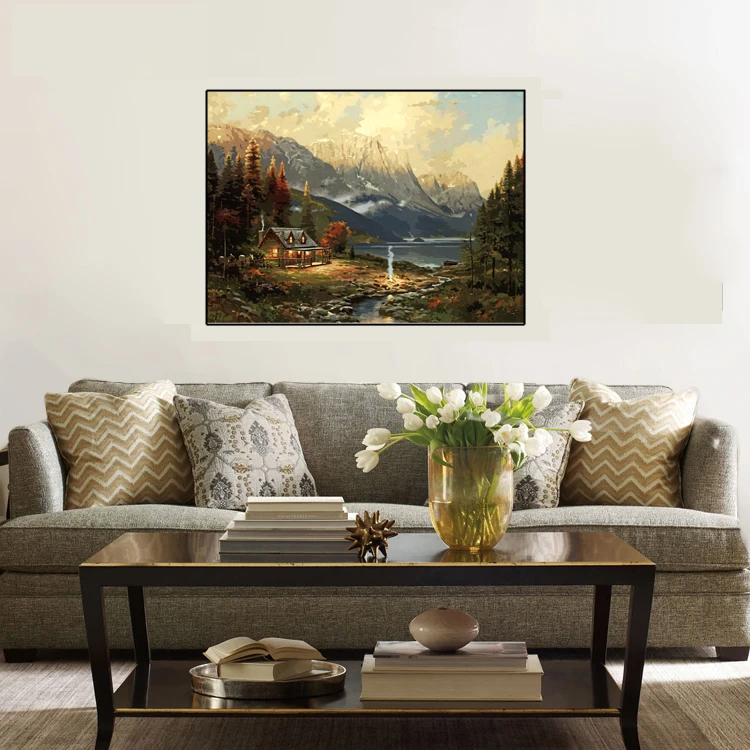 PHKV сделай сам Ручная роспись краски ing по номерам акриловый пейзаж лесной дом в