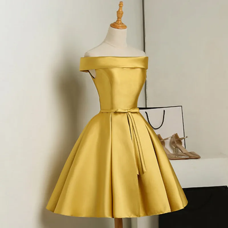 Золотистые атласные пляжные короткие платья holieach для подружки невесты с бантом