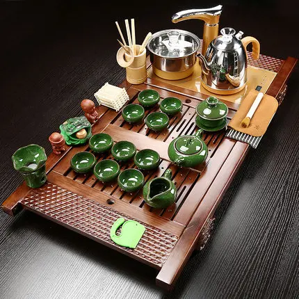 Chinese Style Retro Tea Set Tray Full Of Kung Fu Purple Sand Automatic Household Simple Four-in-one Solid Wood Table | Дом и сад