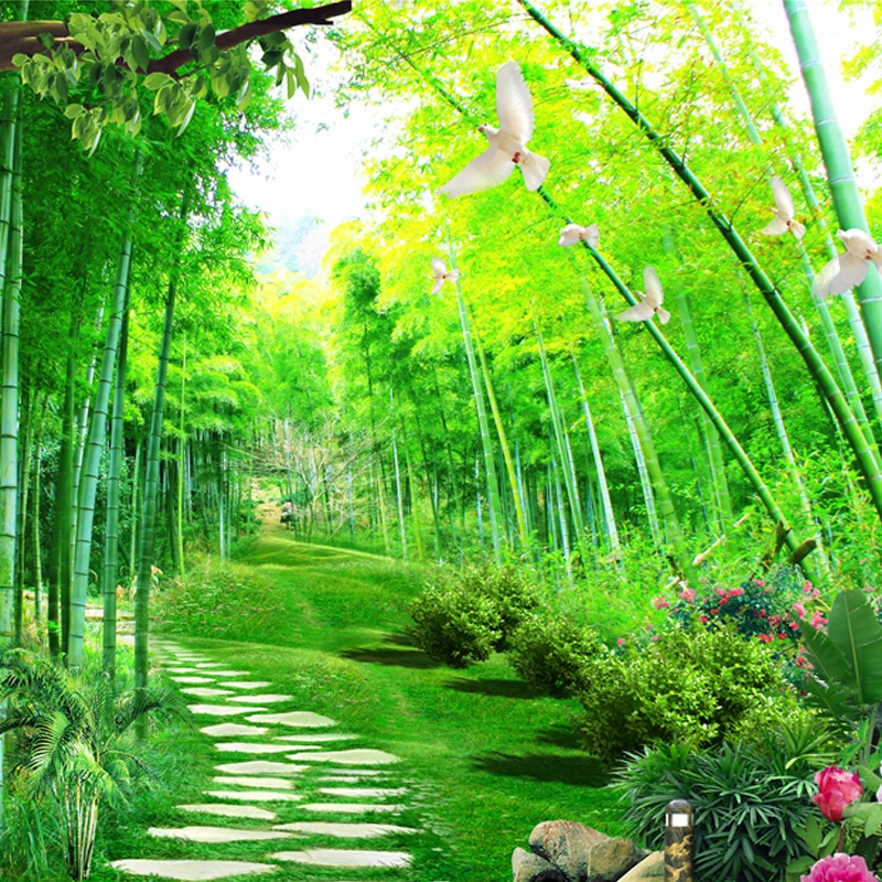 Лесная дорожка бамбуковый солнечный луч художественная шелковая ткань плакат