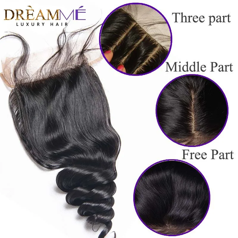 Dreamme волосы свободная волна перуанские волосы remy шелковая основа Закрытие 4*4 закрытие отбеленные узлы с волосами младенца естественная линия волос