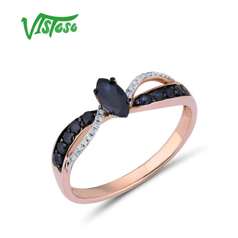 VISTOSO золотые кольца для женщин Чистый 14 K 585 розовое золото кольцо сверкающими алмазы, синий сапфир роскошное свадебное Помолвочное Fine Jewelry