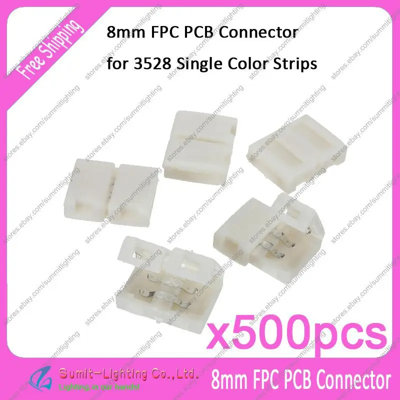 

500pcs/lot 2 PIN 2Pin 8mm PCB Strip-to-Strip Solderless FPC Snap Down Connector Adaptor For LED 3528 Single Color LED Strips