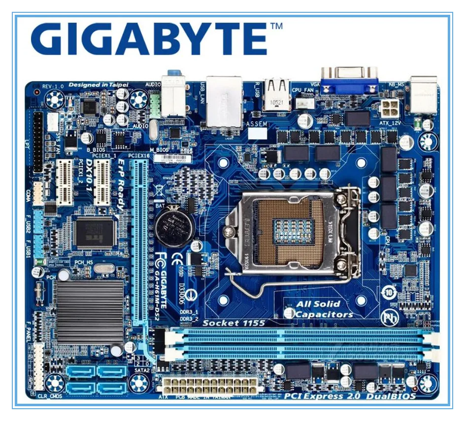 GIGABYTE GA-H61M-DS2 рабочего Материнская плата H61M-DS2 LGA 1155 i3 i5 i7 DDR3 16G uATX ПК платы