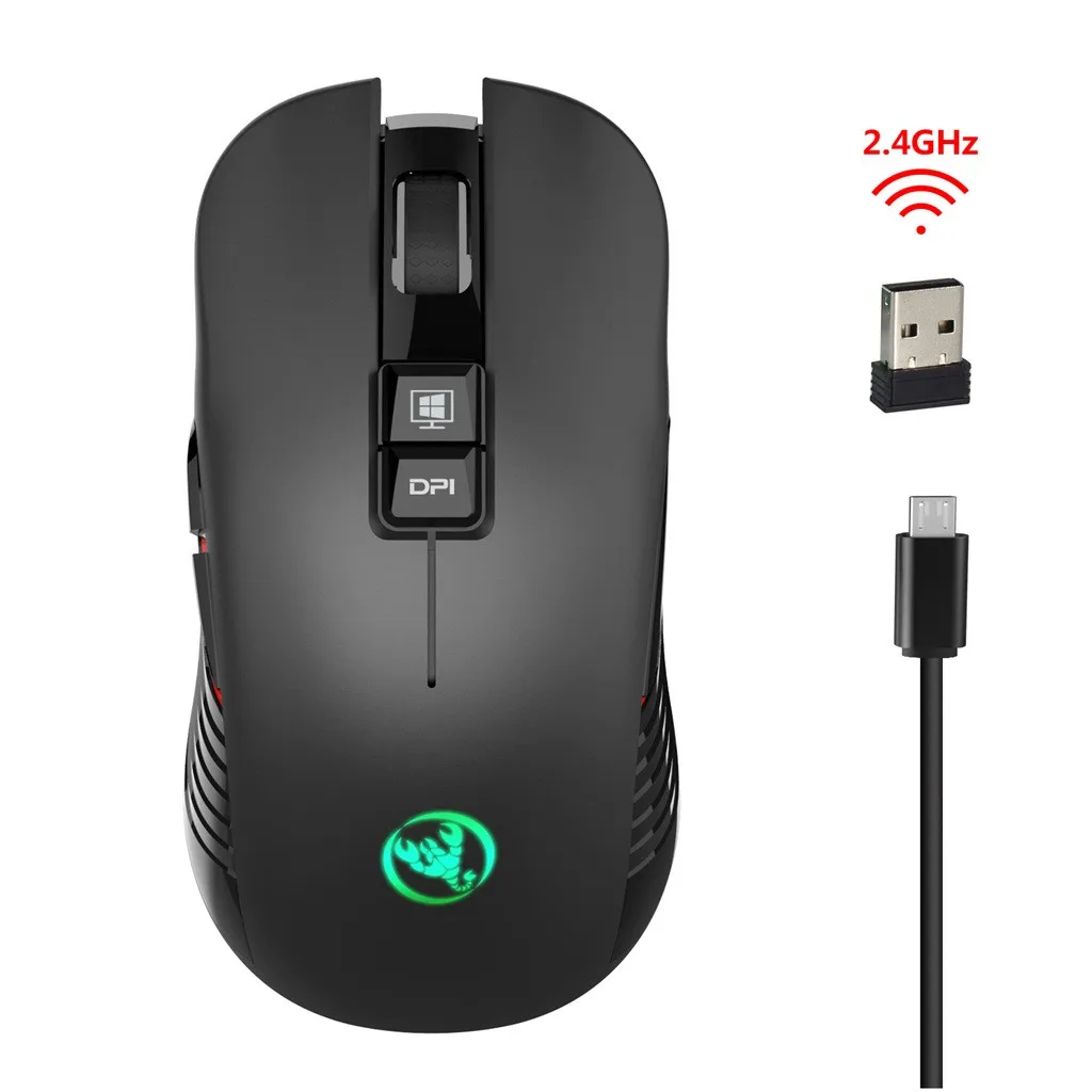 Черный HXSJ T30 эргономичная Беспроводная игровая Бесшумная мышь 3600 dpi перезаряжаемая Бесшумная мышь компьютерная мышь для macbook ноутбука геймера игровая - Цвет: Черный