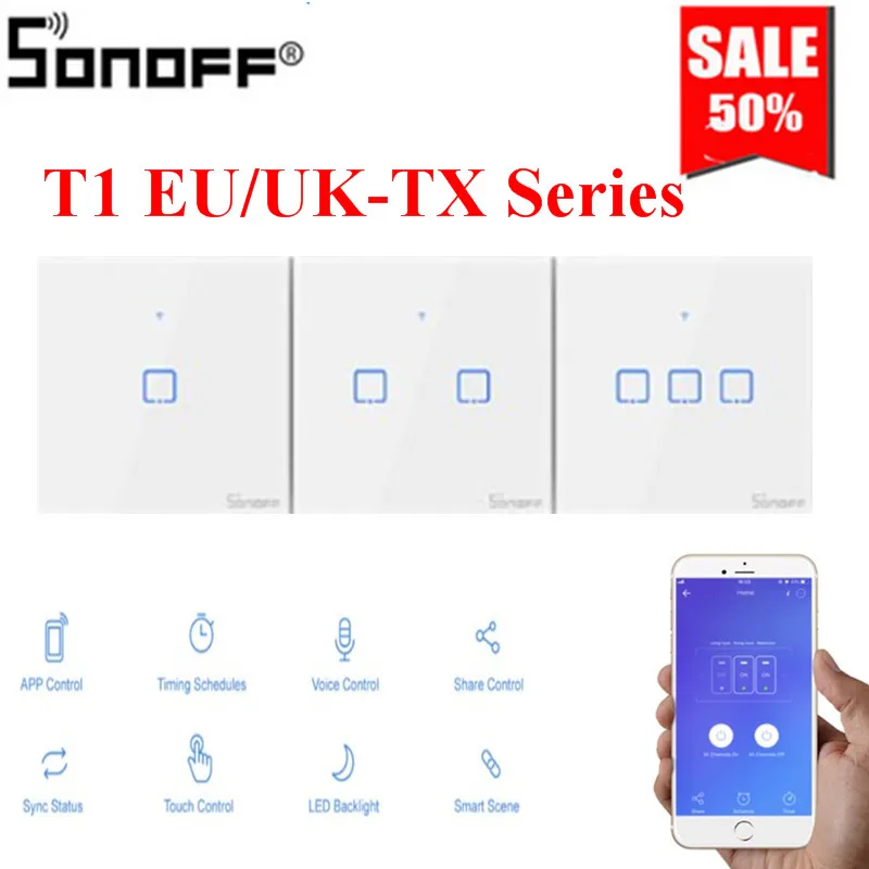 Умный настенный сенсорный светильник ель света Sonoff T1 с Wi Fi 1 2 3 клавиши TX RF