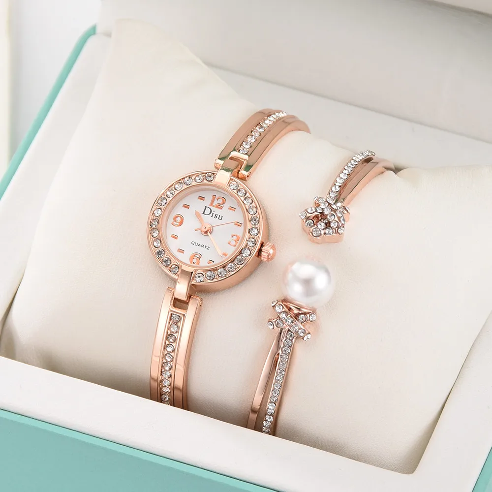 3 шт./компл. браслет и коробка модные стразы женские часы люксовый бренд из
