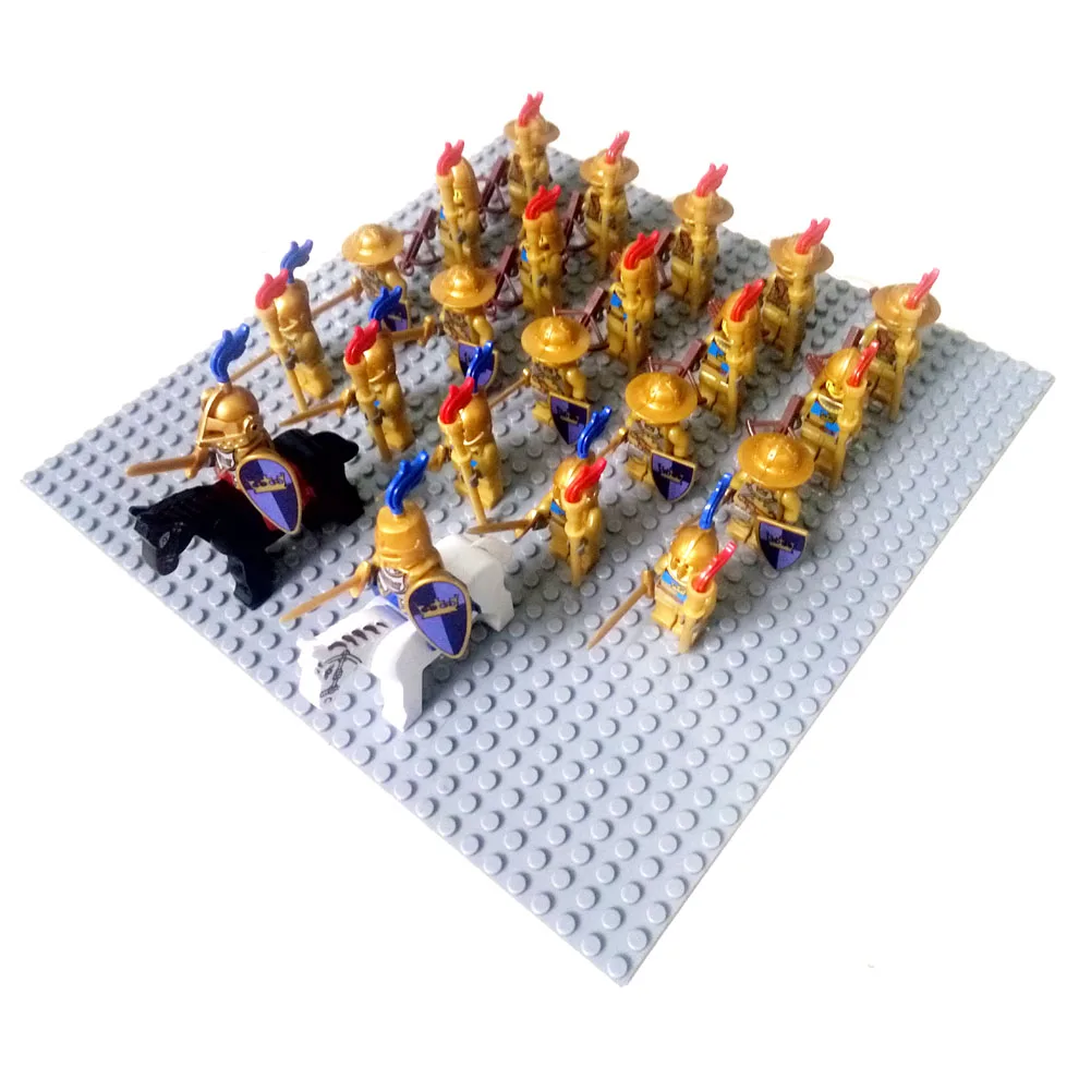 24pcs Gold Knight 24 шт. Драгунский замок злой рыцарь Серебряный ястреб Рыцари боевой конь римская кавалерия Воин Строительный блок мини-фигурка - Цвет: 24pcs Gold Knight