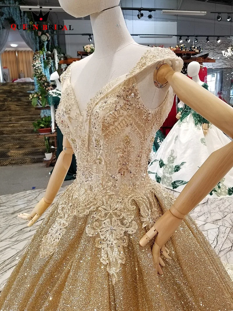 Vestido De Noiva A line Блестки ткань бисером Роскошная свадебная одежда королевские