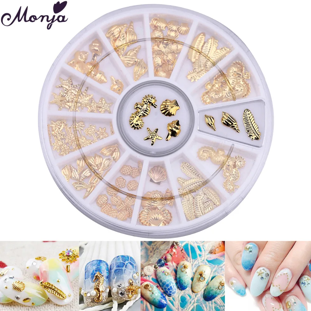 Monja 12 сетки дизайн ногтей океан животное Металл 3D Запонки Бисер Гель лак морская