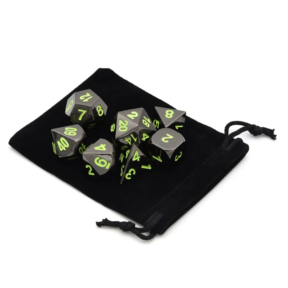 Black Chrome Polyhedral Metal Dice Pack of 7 with Black Drawstring Pouch for Dungeons and Dragons RPG MTG Board Games