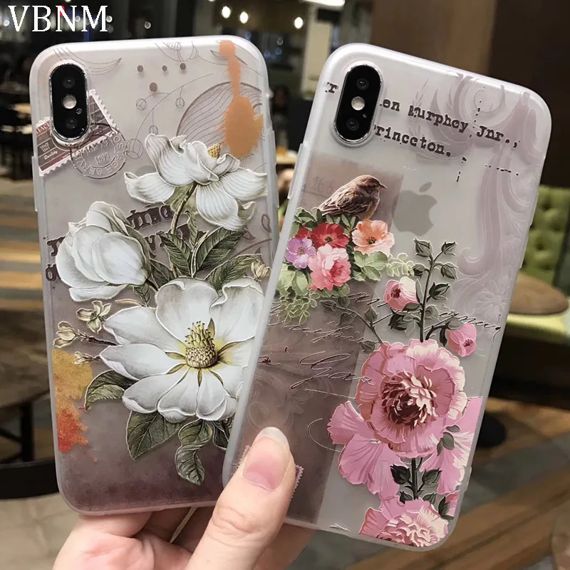 Силиконовый чехол VBNM для iPhone 7 8 Plus XS Max XR чехлы с цветочным принтом X 6 6S 5 SE мягкий из
