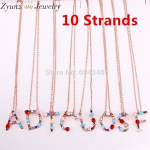10 rose gold necklac ZYZ330-3607 Кристалл Zicronia подвеска в виде Буквы Алфавита Ожерелье, CZ микро проложить Большое ожерелье с надписью - Окраска металла: 10 rose gold necklac