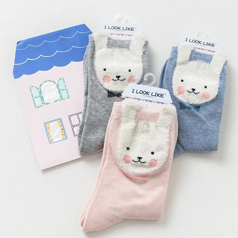 

"I Look Like "New Winter Autumn Women Cartoon Cute 3D Rabbit Socks Long-staple Cotton Women Sock Creative Calcetines 10685