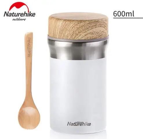 600ml White Naturehike 600 мл Посуда для походов чашка для воды Термос бутылка портативная коробка для пикника Посуда с ложкой - Цвет: 600ml White