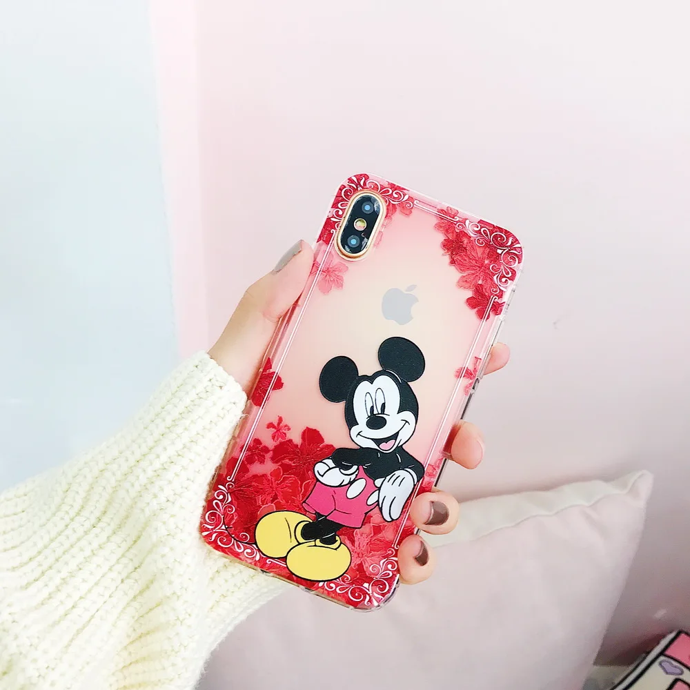Netarlier Air Cushion TPU Case For iPhone X Lovely Mickey Minnie Mouse Winnie Bear Stitch Gradient Color Soft Cover |