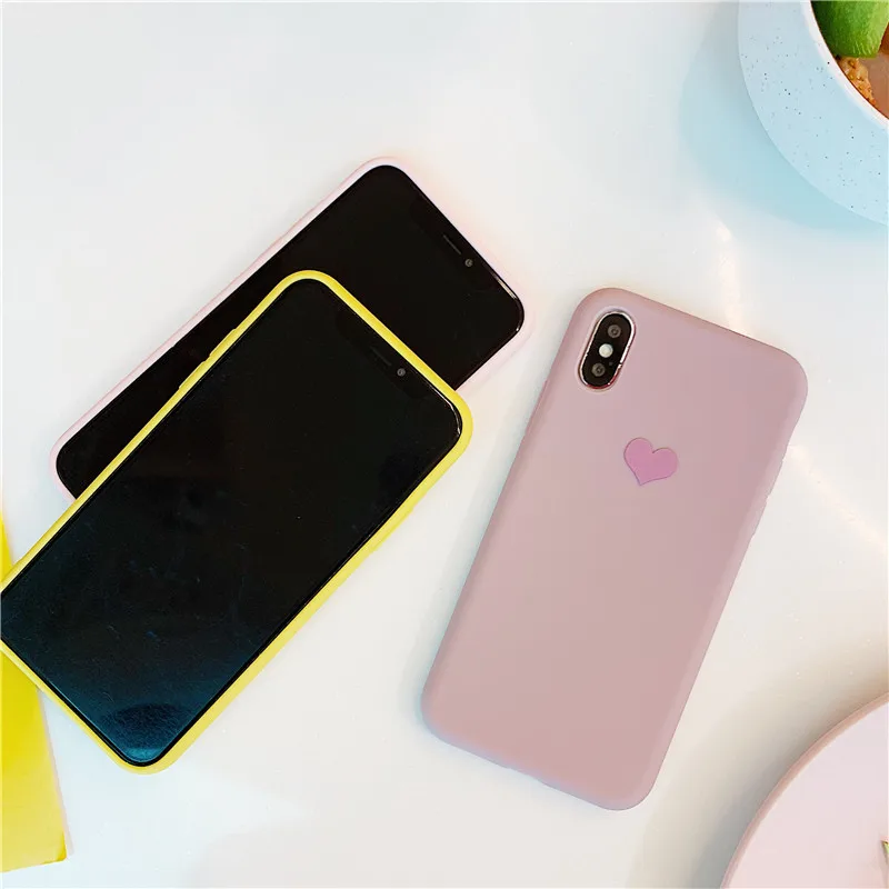 Candy Color Love Heart phone case for iphone XS Max XR For 6 6s 7 8 plus Matte soft silicon tpu cover |