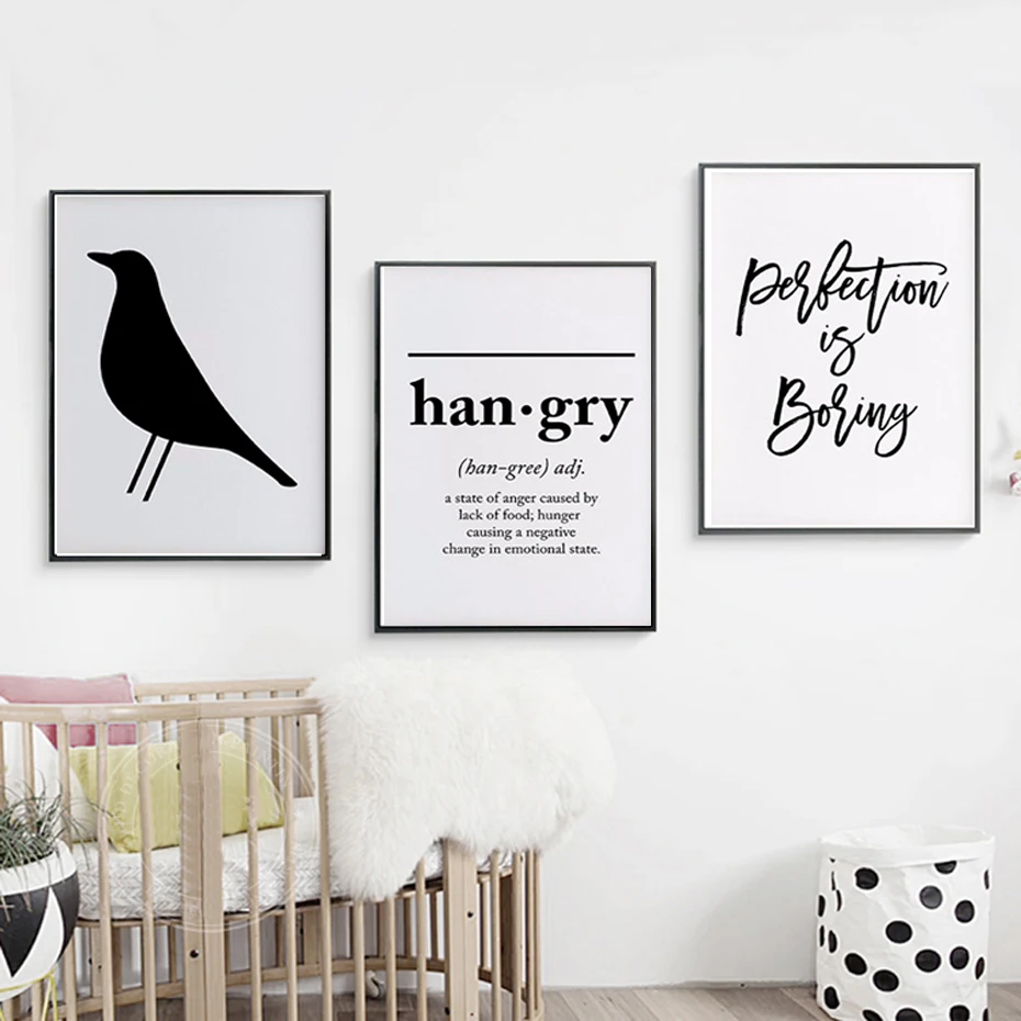 

Hungry Letters Canvas Paintings Minimalist Black White Quotes Posters Print Nordic Wall Art Pictures Kids Living Room Home Decor