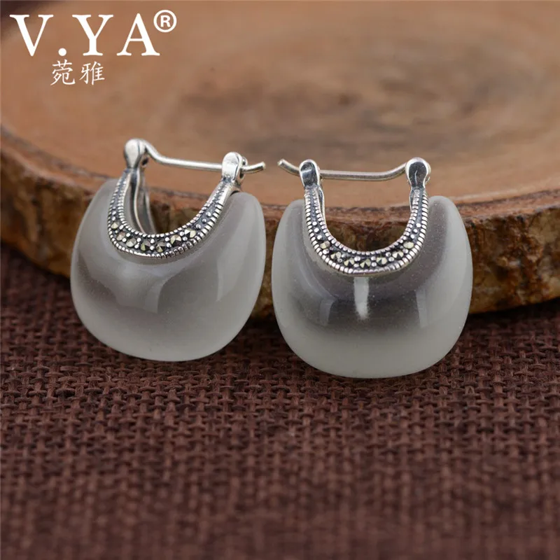 White V. YA 925 пробы, серебряные серьги в форме Луны, Элегантные зеленые серьги с камнями-опалами, винтажные женские серьги, хорошее ювелирное изделие - Окраска металла: White